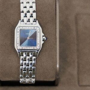 Cartier Stainless Steel Watch with Blue Dial, Original Diamonds